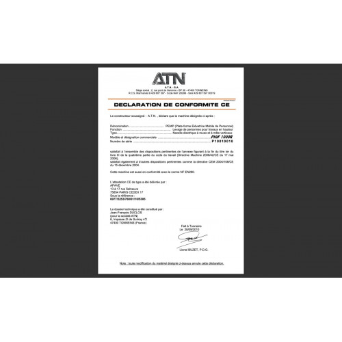 Nacelle mât vertical électrique ATN 1000R type TOUCAN                                              France compact